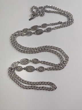 Vintage Monet Long Silver Tone Necklace 50” Statement Chain Signed Designer